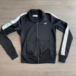 Hollister XS Black and White Zip Up Sweater with White Stripe Y2K1215